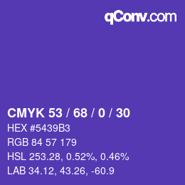 Farbcode: CMYK 53 / 68 / 0 / 30 | qconv.com