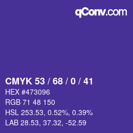 Color code: CMYK 53 / 68 / 0 / 41 | qconv.com