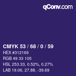 Color code: CMYK 53 / 68 / 0 / 59 | qconv.com
