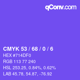 カラーコード: CMYK 53 / 68 / 0 / 6 | qconv.com