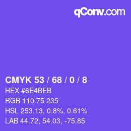カラーコード: CMYK 53 / 68 / 0 / 8 | qconv.com