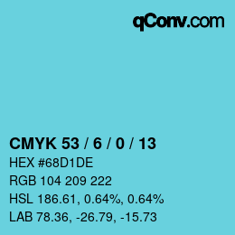 カラーコード: CMYK 53 / 6 / 0 / 13 | qconv.com