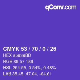 颜色代码: CMYK 53 / 70 / 0 / 26 | qconv.com