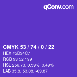 Color code: CMYK 53 / 74 / 0 / 22 | qconv.com