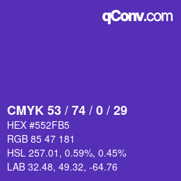 Color code: CMYK 53 / 74 / 0 / 29 | qconv.com