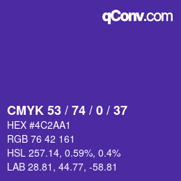 Color code: CMYK 53 / 74 / 0 / 37 | qconv.com