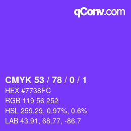 カラーコード: CMYK 53 / 78 / 0 / 1 | qconv.com