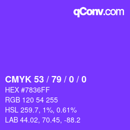 Color code: CMYK 53 / 79 / 0 / 0 | qconv.com