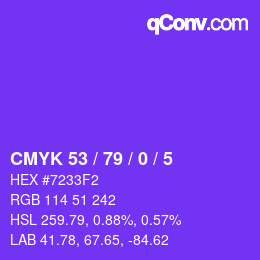 カラーコード: CMYK 53 / 79 / 0 / 5 | qconv.com