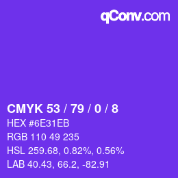 カラーコード: CMYK 53 / 79 / 0 / 8 | qconv.com