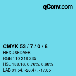 カラーコード: CMYK 53 / 7 / 0 / 8 | qconv.com