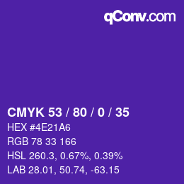 Color code: CMYK 53 / 80 / 0 / 35 | qconv.com