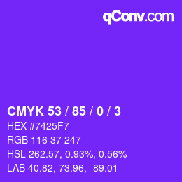 Color code: CMYK 53 / 85 / 0 / 3 | qconv.com