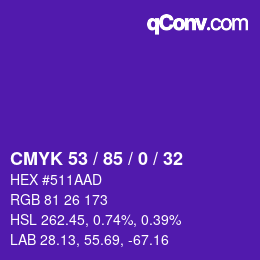 颜色代码: CMYK 53 / 85 / 0 / 32 | qconv.com