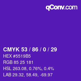 Code couleur: CMYK 53 / 86 / 0 / 29 | qconv.com