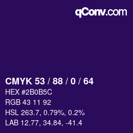 Color code: CMYK 53 / 88 / 0 / 64 | qconv.com