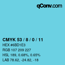 颜色代码: CMYK 53 / 8 / 0 / 11 | qconv.com