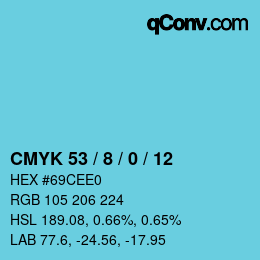 カラーコード: CMYK 53 / 8 / 0 / 12 | qconv.com