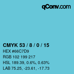 カラーコード: CMYK 53 / 8 / 0 / 15 | qconv.com