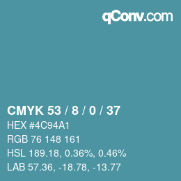 Color code: CMYK 53 / 8 / 0 / 37 | qconv.com