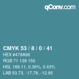 Color code: CMYK 53 / 8 / 0 / 41 | qconv.com