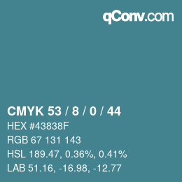 カラーコード: CMYK 53 / 8 / 0 / 44 | qconv.com