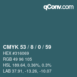 カラーコード: CMYK 53 / 8 / 0 / 59 | qconv.com