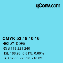 Color code: CMYK 53 / 8 / 0 / 6 | qconv.com