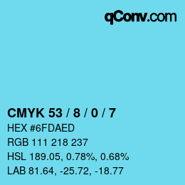 カラーコード: CMYK 53 / 8 / 0 / 7 | qconv.com