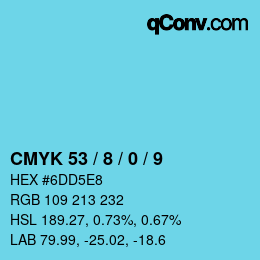 カラーコード: CMYK 53 / 8 / 0 / 9 | qconv.com