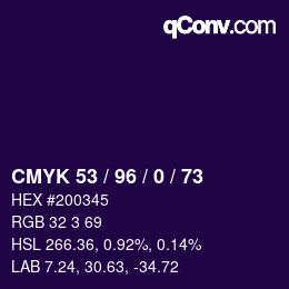 カラーコード: CMYK 53 / 96 / 0 / 73 | qconv.com