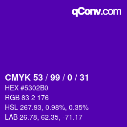 Color code: CMYK 53 / 99 / 0 / 31 | qconv.com