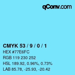 Color code: CMYK 53 / 9 / 0 / 1 | qconv.com