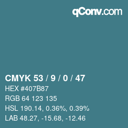颜色代码: CMYK 53 / 9 / 0 / 47 | qconv.com