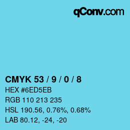 Color code: CMYK 53 / 9 / 0 / 8 | qconv.com