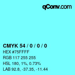 カラーコード: CMYK 54 / 0 / 0 / 0 | qconv.com