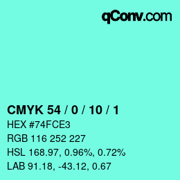 颜色代码: CMYK 54 / 0 / 10 / 1 | qconv.com