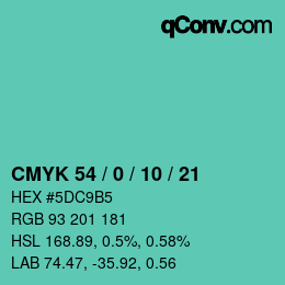 Color code: CMYK 54 / 0 / 10 / 21 | qconv.com