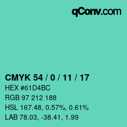 Color code: CMYK 54 / 0 / 11 / 17 | qconv.com