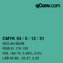 カラーコード: CMYK 54 / 0 / 12 / 31 | qconv.com