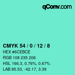 カラーコード: CMYK 54 / 0 / 12 / 8 | qconv.com