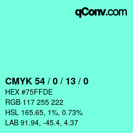 カラーコード: CMYK 54 / 0 / 13 / 0 | qconv.com