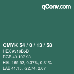 Color code: CMYK 54 / 0 / 13 / 58 | qconv.com