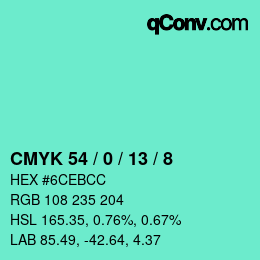 カラーコード: CMYK 54 / 0 / 13 / 8 | qconv.com