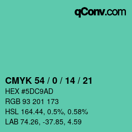 カラーコード: CMYK 54 / 0 / 14 / 21 | qconv.com