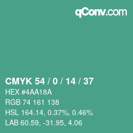 Color code: CMYK 54 / 0 / 14 / 37 | qconv.com
