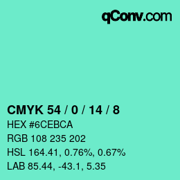 カラーコード: CMYK 54 / 0 / 14 / 8 | qconv.com