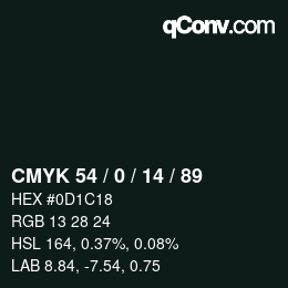 Color code: CMYK 54 / 0 / 14 / 89 | qconv.com