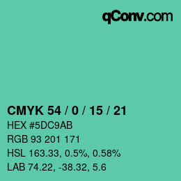 カラーコード: CMYK 54 / 0 / 15 / 21 | qconv.com