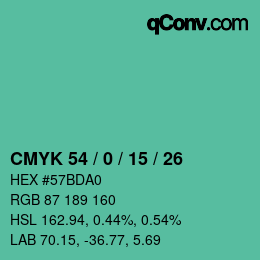 カラーコード: CMYK 54 / 0 / 15 / 26 | qconv.com